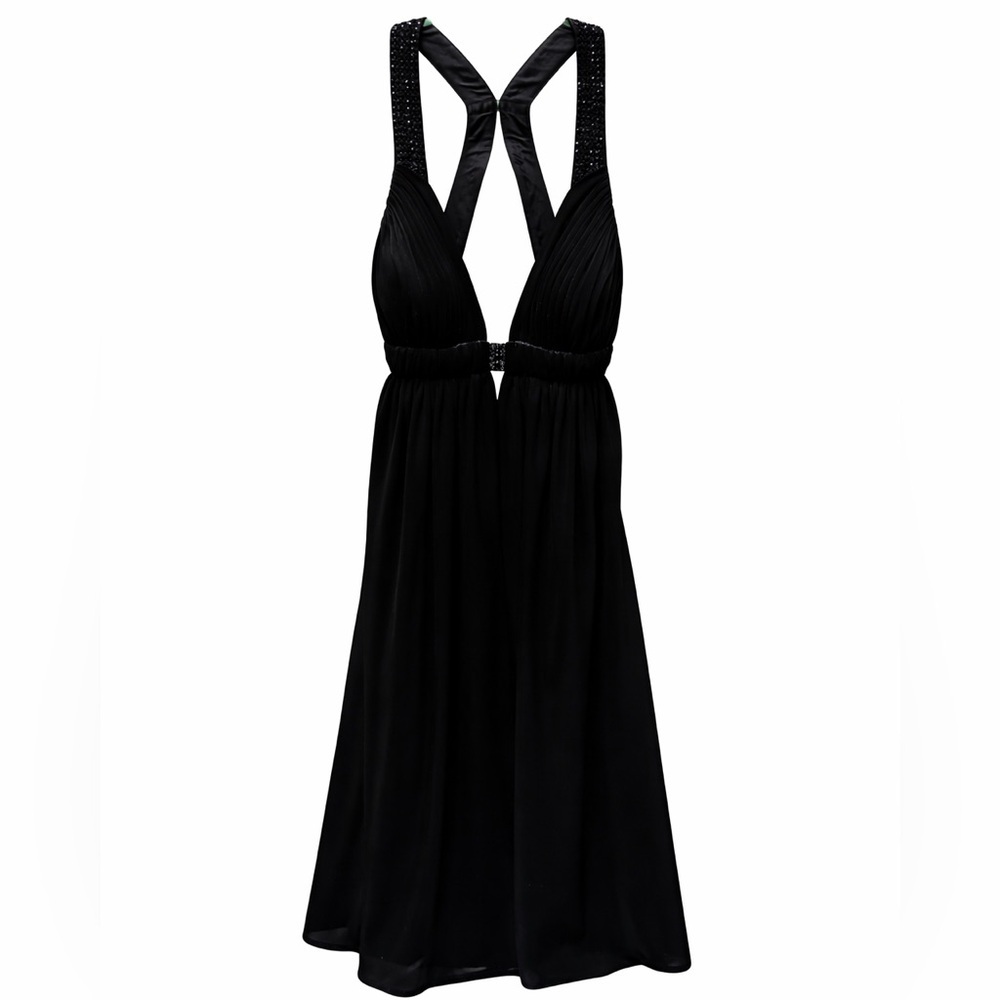 NWT AIDAN MATTOX Black Velvet Sequin Racerback Backless Cocktail Dress Cutout 6 - Picture 3 of 15